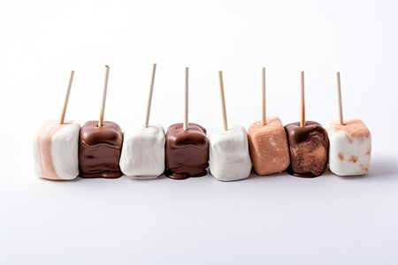 Marshmallows dipped in chocolate on white background, they're so deliciousの素材