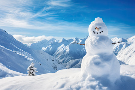 Snowman with Alpine backdropの素材