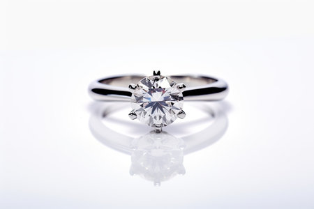 Solitary diamond ring on plain white backdropの素材