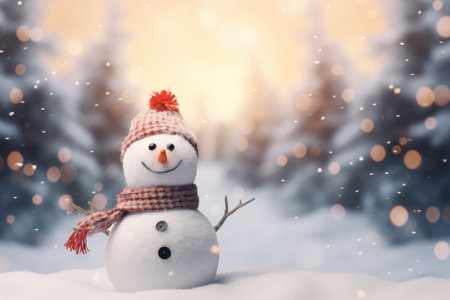 Cheerful snowman in a winter wonderland.の素材