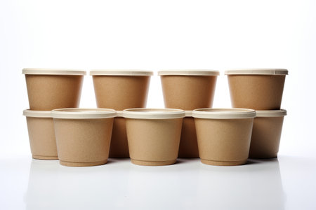 Biodegradable containers on white background.の素材