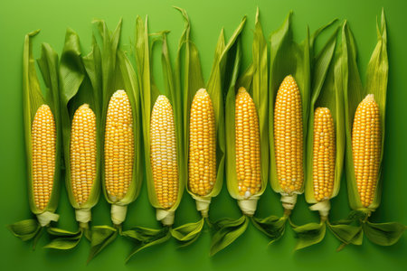Corn-based artistic arrangement. Flat food presentation. Macro artistic idea.の素材