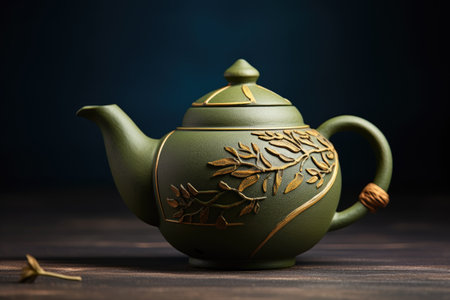 Green tea brewed in a Chinese clay teapot.の素材