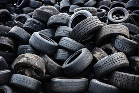 Dump site for processing used tires and rubber, recycling and reclaiming tire rubber.の素材