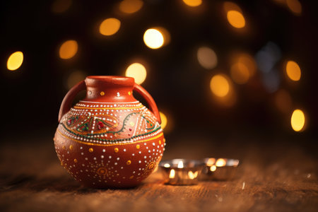 Diwali festival celebrates with beautiful clay lamps, the festival of lights.の素材