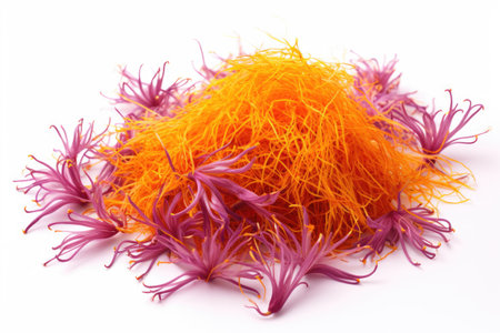 Isolated saffron threads on a white background.の素材