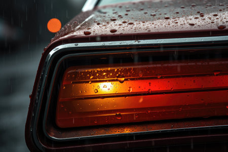 Rear car light in rainの素材