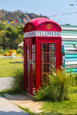 A red telephone box in the color fresh の写真素材