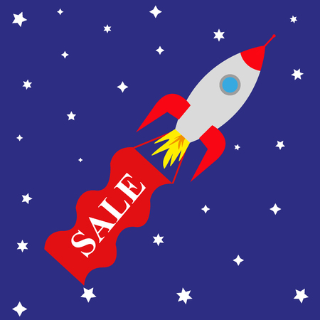 space rocket with banner saleのイラスト素材