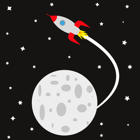 space rocket moon and starsのイラスト素材