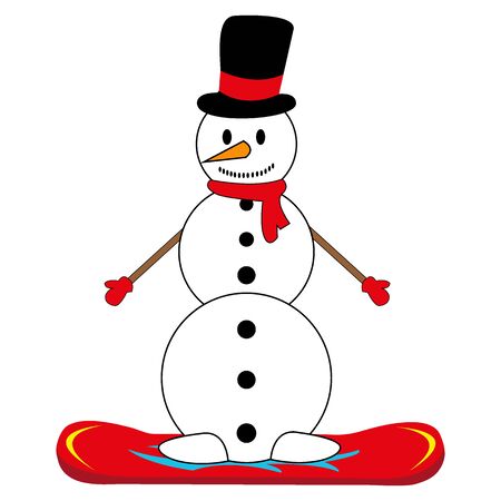 snowman on snowboardのイラスト素材