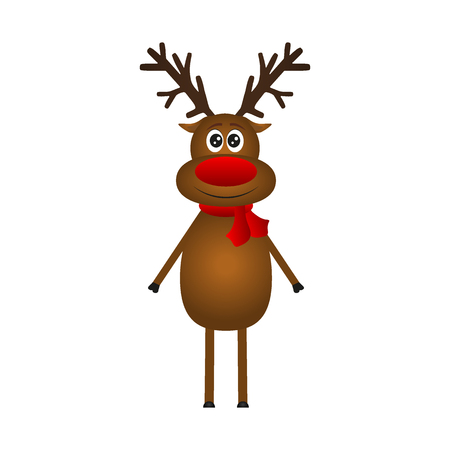 Cheerful cartoon reindeer on a white backgroundの写真素材
