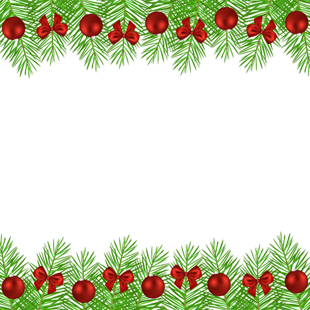 Christmas tree branches decorated with bows and ballsのイラスト素材