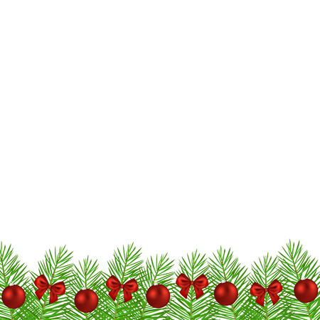 Christmas tree branches decorated with bows and ballsのイラスト素材