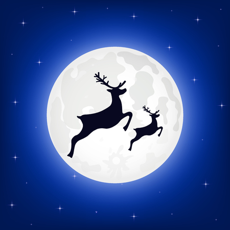 Silhouette of reindeer against the moon at nightのイラスト素材