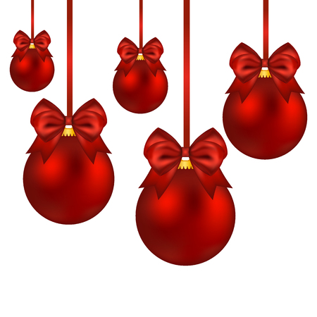Christmas red balls with bow on a white backgroundのイラスト素材