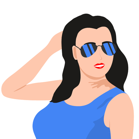 Young beautiful girl in sunglasses. People icon on white backgroundのイラスト素材