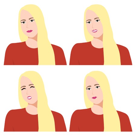 Emotions and feelings of a girl on a white background. People iconのイラスト素材