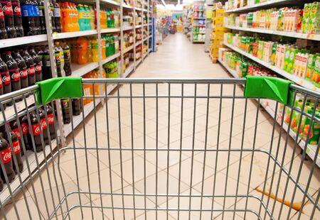 Russia, Supermarket- July 1 2019-Buy with a consumer cartのeditorial素材