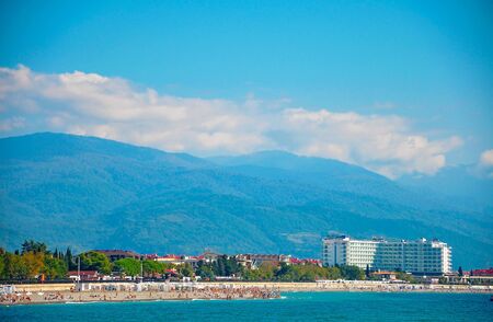 Russia - October 2 2018 -Beach in Imereti Bay, Adler. Pebble beach on the Black Seaのeditorial素材