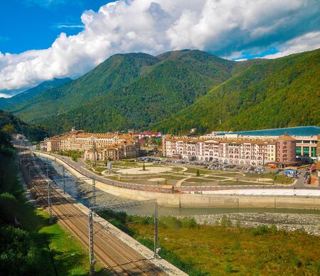 Russia, Sochi-October 11 2017-Apartments Gorki-Gorod in the red gladeのeditorial素材