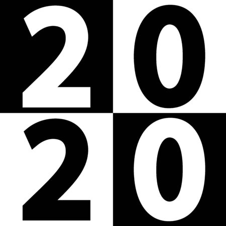 Symbols of the beginning of the new 2020 year. Date Digit Icons on Black and White Backgroundのイラスト素材