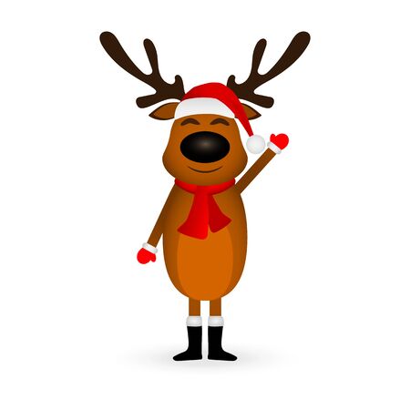 Funny reindeer in a scarf for christmas smiling on a whiteのイラスト素材