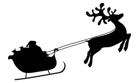 Christmas reindeers are carrying Santa Claus in a sleigh with gifts.のイラスト素材