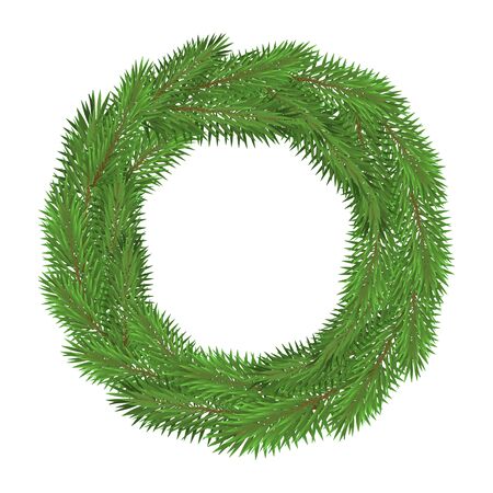 Wreath of Christmas tree branches isolated on a white background. Place for design on a banner from the branches.のイラスト素材