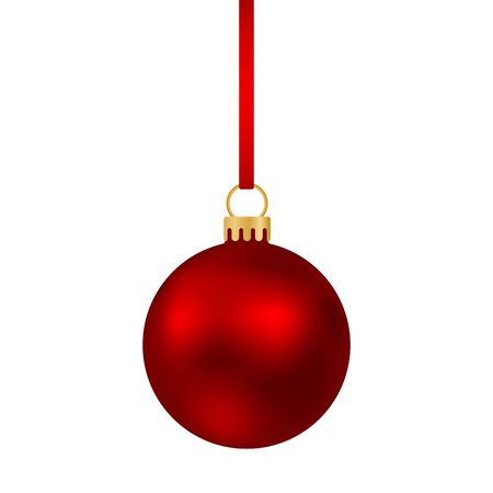 Red Christmas ball on a ribbon with a beautiful bow isolated on whiteのイラスト素材
