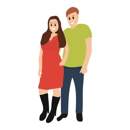 Happy couple hugs. Cartoon man and woman isolated on whiteのイラスト素材