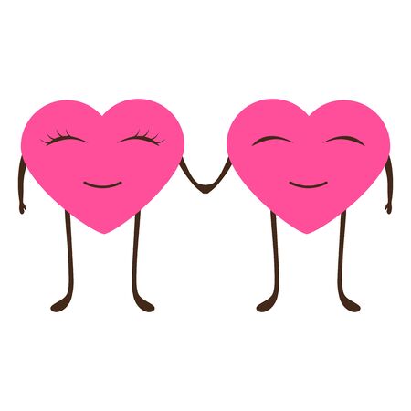 Cartoon hearts man and woman on Valentine s Day. Loving couple in the form of fictional charactersのイラスト素材