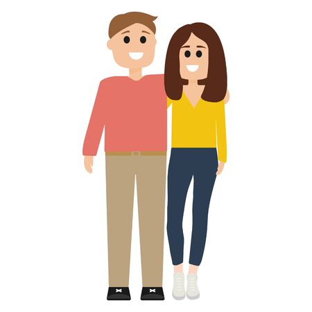 Happy couple hugs. Cartoon man and woman isolated on whiteのイラスト素材