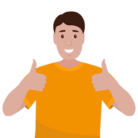Man with a beard shows a thumb up like sign. Cartoon vector illustration, flat designのイラスト素材
