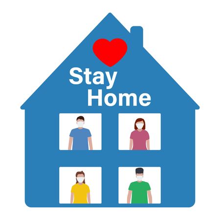 Slogan call and hashtag Sit at home with a picture of the heart.のイラスト素材