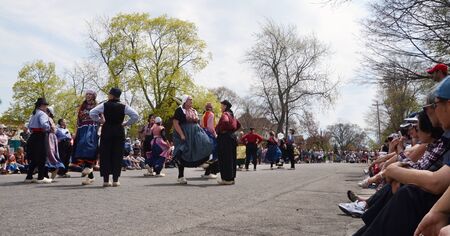 HOLLAND, MI - MAY 3: Tulip Time Festival dancers perform a mother-daughter dance in Holland, MI May...
