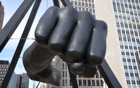 DETROIT, MI - DECEMBER 24: "The Fist," a monument to Joe Louis in Detroit, MI, shown here on December 24, 2015, is the work of sculptor Robert Graham.のeditorial素材