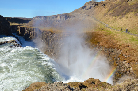 NEAR HAUKADALUR, ICELAND - JUN 14:  Gulfoss waterfall in central Iceland, the last fall of which is shown here on June 14, 2015, is one of the most popular attractions in Iceland.のeditorial素材