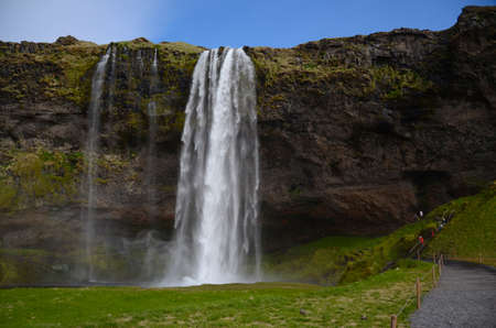 Hvolsvollur, ICELAND - JUN 15:  Seljalandsfoss waterfall,  shown here on June 15, 2015, was one of the stopping points in The Amazing Race 6 competition in 2014.のeditorial素材