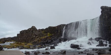 THINGVELLIR, ICELAND - JUN 17:  Oxararfoss, a waterfall in Thingvellir National Park, Iceland shown on June 17, 2015, is one of its main attractions.のeditorial素材