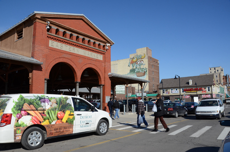 DETROIT, MI - FEBRUARY 6:  Customers enter Detroits Eastern Market, the largest historic public market district in the United States, on February 6, 2016.のeditorial素材