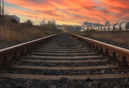 Straight Railway lines in a wonderful sunset