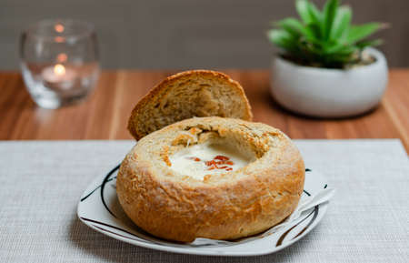 Garlic Cream Soup Served In a Loaf