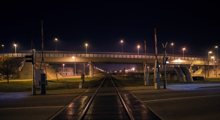 Bridge over the Railway Track at Nightの写真素材