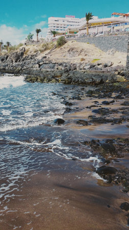 Rocky Pebble Beach Sea in Tenerife, Sea waves