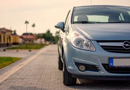 Family Car is Parked in Mediterranean City, bottom shoot, half carのeditorial素材