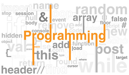Vector gray color terms arranged around a title Programming on a white background
