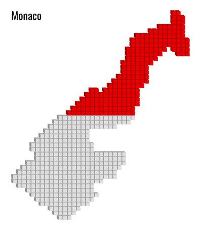 Dotted map vector illustration graphic with small cubes as a geographical map of Monaco in flag colorsのイラスト素材