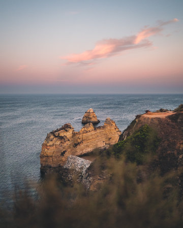 Sunset on a beautiful beach in Lagos, Portugal