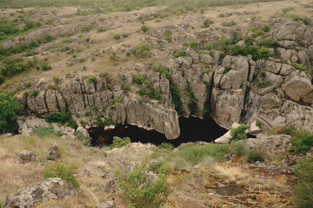 Summer Landscape, grey rocks and with black water canyonの写真素材